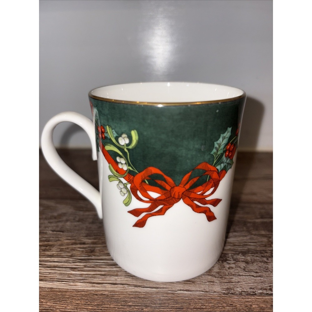 Royal Worcester Holly Ribbons Green Mug